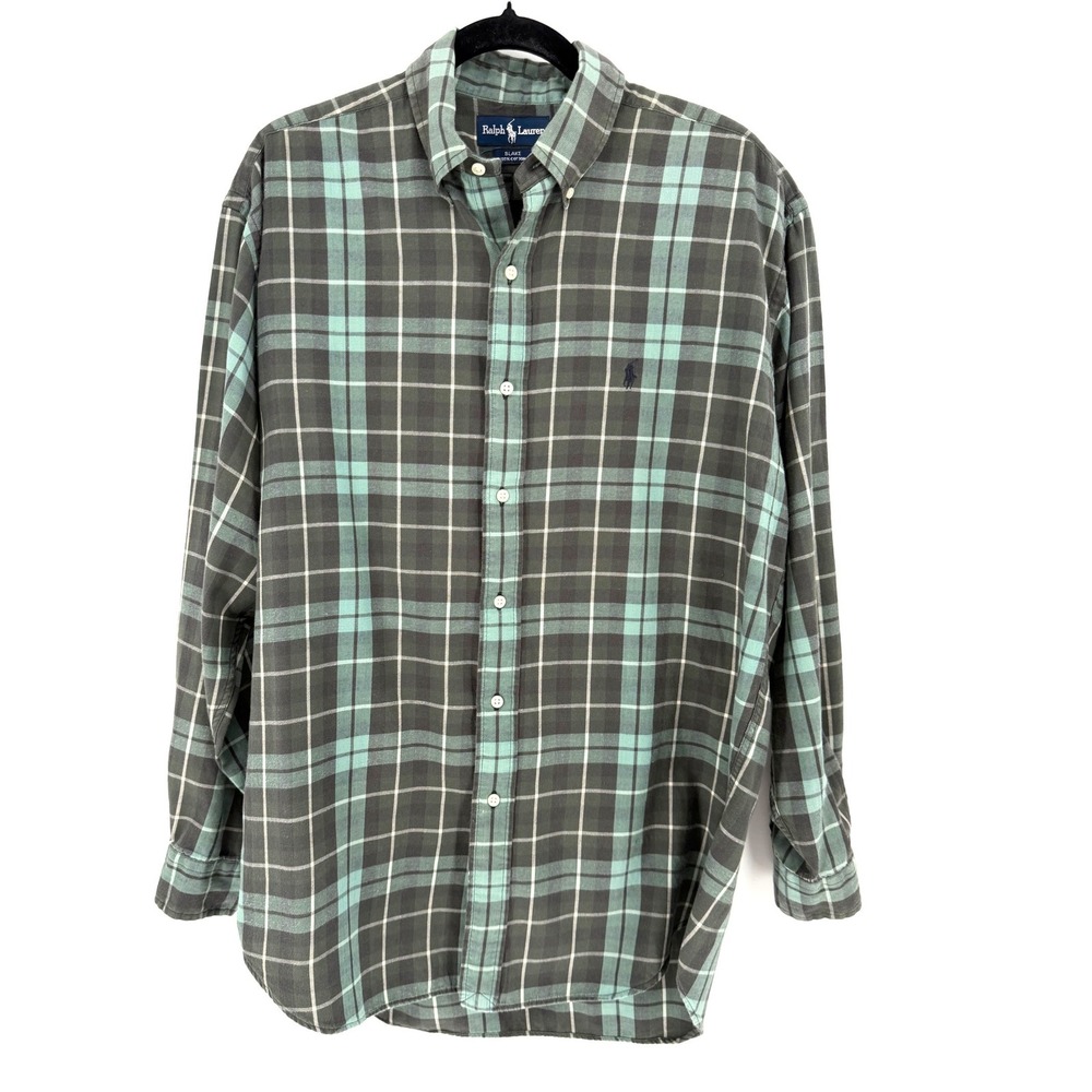 Ralph Lauren Button Down Shirt Blake M Green Plaid Cotton Long Sleeve Pony Logo